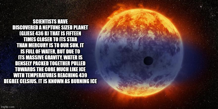Scientists Have Discovered A Neptune Sized Planet Gliese 436 B That Is Fifteen Times Closer To Its Star Than Mercury Is To Our Sun. It Is Full Of Water, But Due To Its Massive Gravity, Water Is Densely Packed Together Pulled Towards The Core Much Ice With