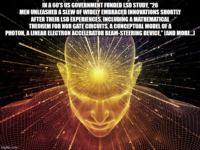 In A 60'S Us Government Funded Lsd Study,"26 Men Unleashed A Slew Of Widely Embraced Innovations Shortly After Their Lsd Experiences, Including A Mathematically Theorem For Nor Gate Circuits, A Conceptual Model Of A Photon, A Linear Electron Accelerator…