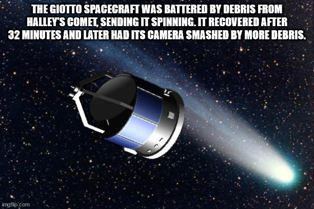u.s. space & rocket center - The Giotto Spacecraft Was Battered By Debris From Halley'S Comet, Sending It Spinning. It Recovered After 32 Minutes And Later Had Its Camera Smashed By More Debris. imgflip.com