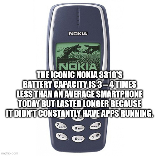 high bridge - Nokia Nokia The Iconic Nokia 3310'S Battery Capacity Is 34 Times Less Than An Average Smartphone Today But Lasted Longer Because It Didnt Constantly Have Apps Running. pars wXyz 8 tuv imgflip.com