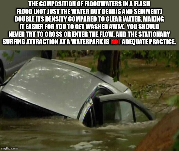 car - The Composition Of Floodwaters In A Flash Flood Not Just The Water But Debris And Sediment Double Its Density Compared To Clear Water, Making It Easier For You To Get Washed Away. You Should Never Try To Cross Or Enter The Flow, And The Stationary S
