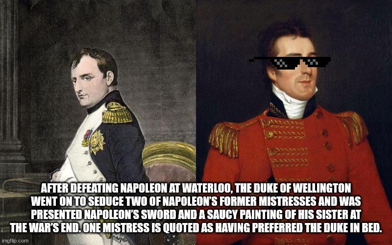 After Defeating Napoleon At Waterloo, The Duke Of Wellington Went On To Seduce Two Of Napoleon'S Former Mistresses And Was Presented Napoleon'S Sword And A Saucy Painting Of His Sister At The War'S End. One Mistress Is Quoted As Having Preferred The Duke…