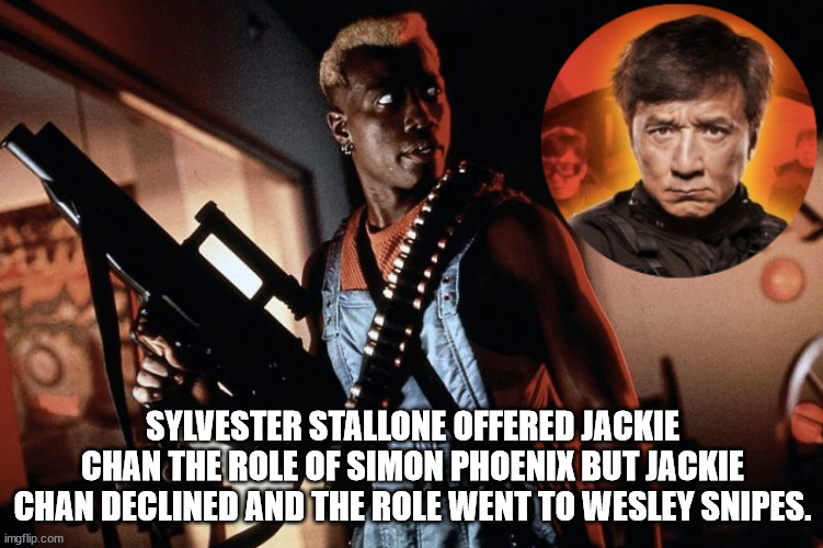 simon phoenix - Sylvester Stallone Offered Jackie Chan The Role Of Simon Phoenix But Jackie Chan Declined And The Role Went To Wesley Snipes. imgflip.com