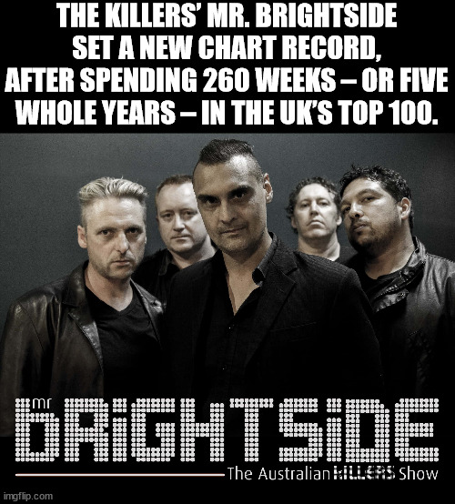 pilatus - The Killers' Mr. Brightside Set A New Chart Record, After Spending 260 Weeks Or Five Whole Years In The Uk'S Top 100. Brightside The Australian kilies Show imgflip.com