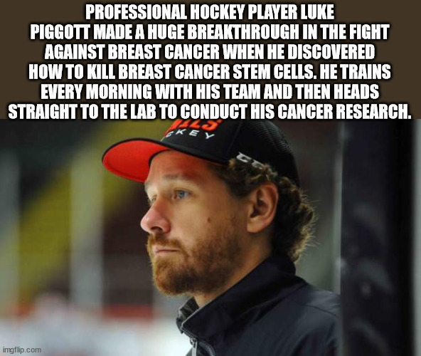 photo caption - Professional Hockey Player Luke Piggott Made A Huge Breakthrough In The Fight Against Breast Cancer When He Discovered How To Kill Breast Cancer Stem Cells. He Trains Every Morning With His Team And Then Heads Straight To The Lab To Conduc