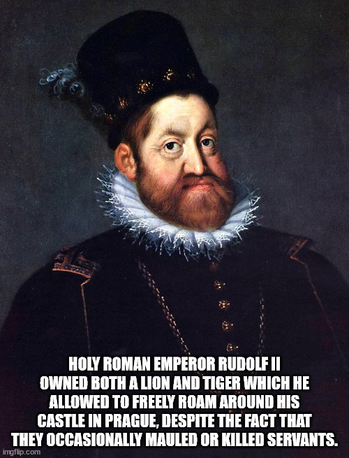 kaiser rudolf ii. (1552-1612) - Holy Roman Emperor Rudolf Ii Owned Both A Lion And Tiger Which He Allowed To Freely Roam Around His Castle In Prague, Despite The Fact That They Occasionally Mauled Or Killed Servants. imgflip.com