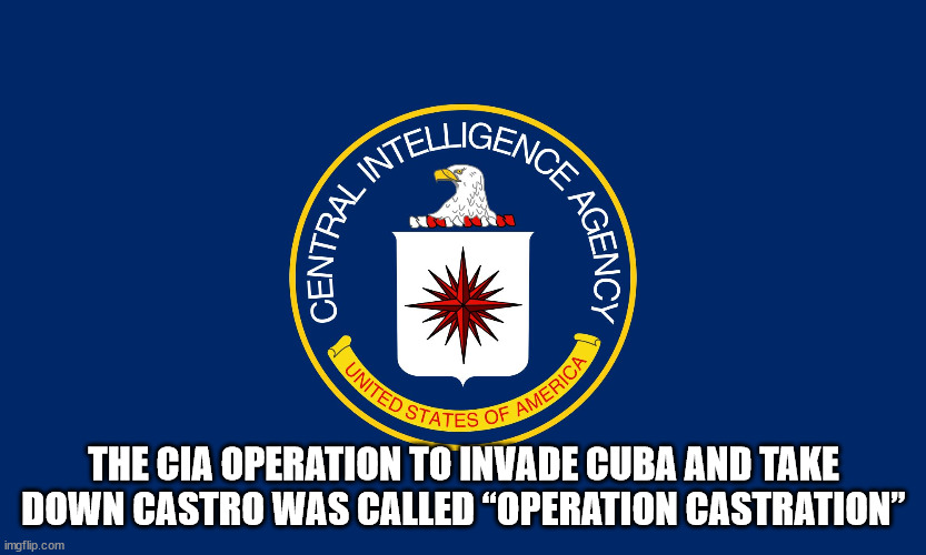 central intelligence agency - Lintelligence Central Agency United States Of America The Cia Operation To Invade Cuba And Take Down Castro Was Called Operation Castration" imgflip.com