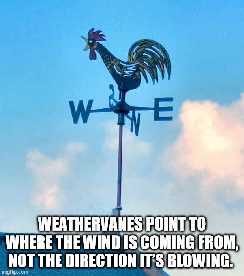 rooster - We Weathervanes Point To Where The Wind Is Coming From, Not The Direction Its Blowing. imgflip.com