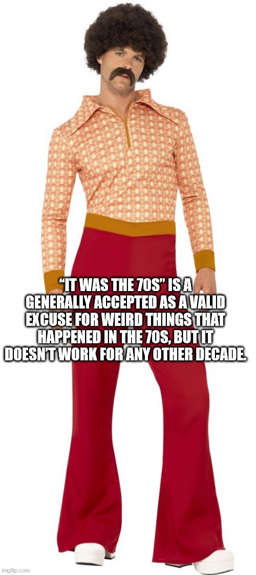 70s guy - "It Was The 70S" Is A Generally Accepted As A Valid Excuse For Weird Things That Happened In The 70S, But It Doesnt Work For Any Other Decade. imgflip.com
