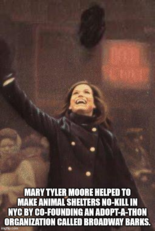 photo caption - Mary Tyler Moore Helped To Make Animal Shelters NoKill In Nyc By CoFounding An AdoptAThon Organization Called Broadway Barks. imgflip.com