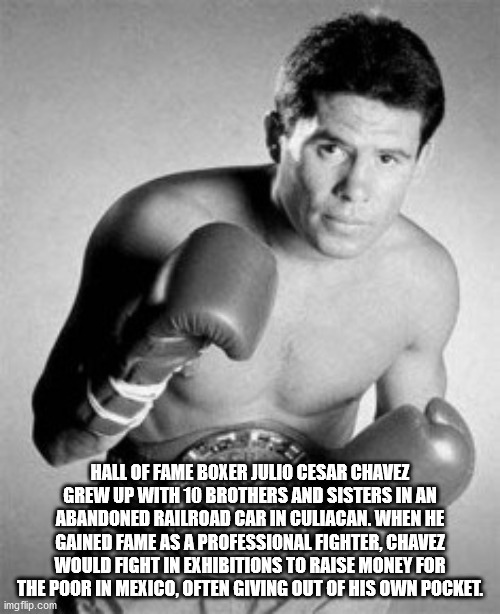 fun facts - julio cesar chavez boxing gloves - Hall Of Fame Boxer Julio Cesar Chavez Grew Up With 10 Brothers And Sisters In An Abandoned Railroad Car In Culiacan. When He Gained Fame As A Professional Fighter, Chavez Would Fight In Exhibitions To Raise M