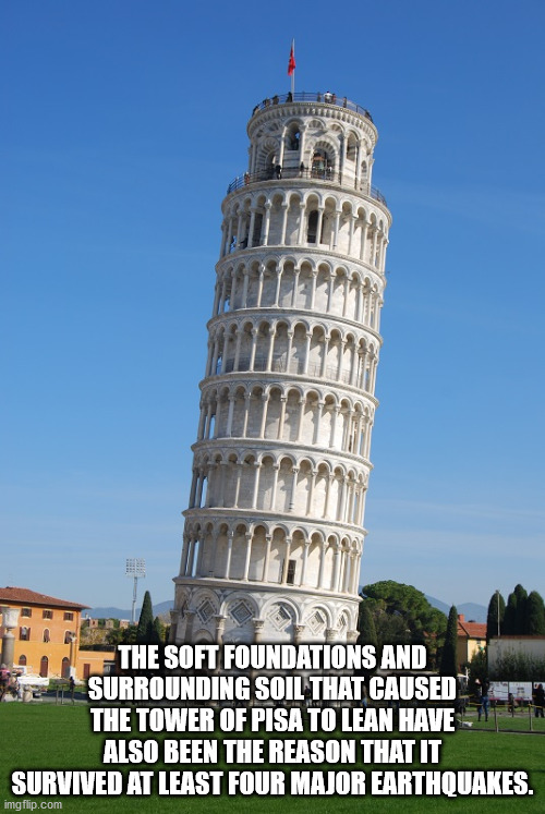piazza dei miracoli - The Soft Foundations And Surrounding Soil That Caused The Tower Of Pisa To Lean Have Also Been The Reason That It Survived At Least Four Major Earthquakes. imgflip.com