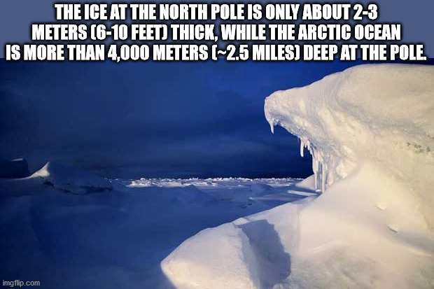 linha de frente - The Ice At The North Pole Is Only About 23 Meters 610 Feet Thick, While The Arctic Ocean Is More Than 4,000 Meters 2.5 Miles Deep At The Pole. imgflip.com