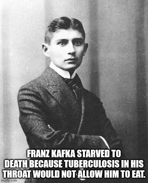 franz kafka - Franz Kafka Starved To Death Because Tuberculosis In His Throat Would Not Allow Him To Eat. imgflip.com