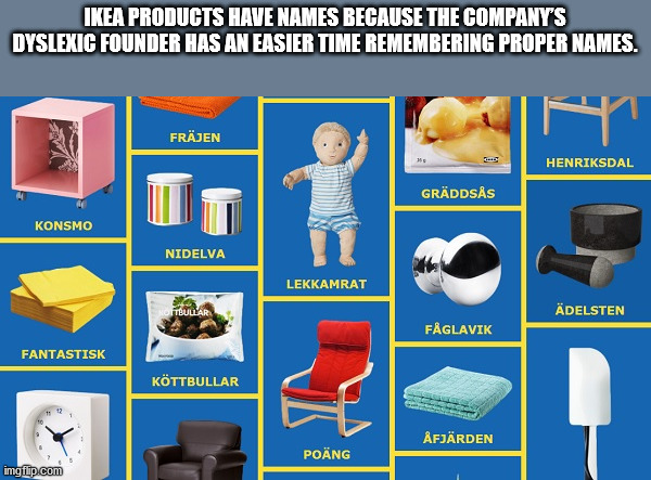 Ikea Products Have Names Because The Company'S Dyslexic Founder Has An Easier Time Remembering Proper Names. Frjen Henriksdal Grddss Konsmo Nidelva Lekkamrat Itbullar Delsten Fglavik Fantastisk Kttbullar Fjrden Pong imgiip.com