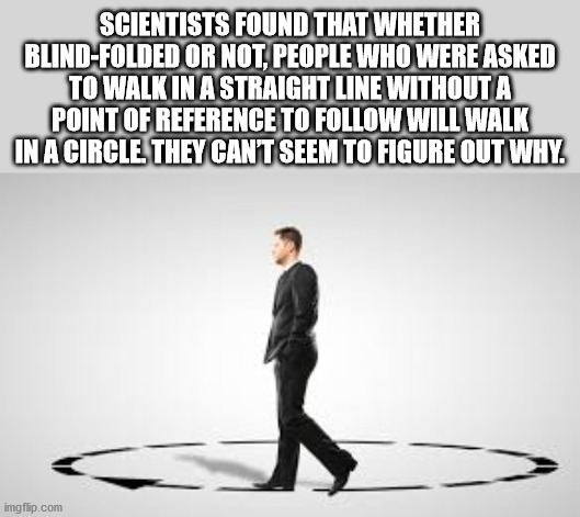 kyyivsʹkyy dytynetsʹ - Scientists Found That Whether BlindFolded Or Not, People Who Were Asked To Walk In A Straight Line Without A Point Of Reference To Will Walk In A Circle They Cant Seem To Figure Out Why. imgflip.com