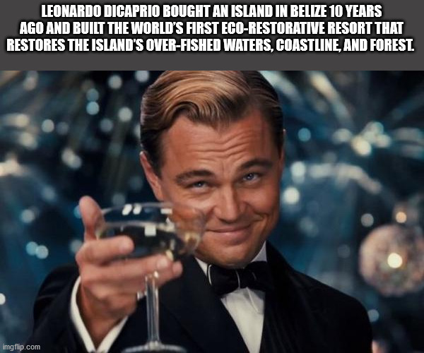 great gatsby leonardo dicaprio - Leonardo Dicaprio Bought An Island In Belize 10 Years Ago And Built The World'S First EcoRestorative Resort That Restores The Island'S OverFished Waters, Coastline, And Forest imgflip.com
