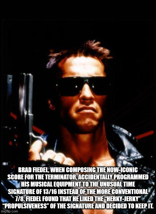 arnold schwarzenegger terminator - Brad Fedel, When Composing The NowIconic Score For The Terminator, Accidentally Programmed His Musical Equipment To The Unusual Time Signature Of 1316 Instead Of The More Conventional 18.Fiedel Found That He d The "Herky