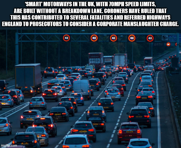 uk motorways night traffic - 'Smart Motorways In The Uk, With 70MPH Speed Limits, Are Built Without A Breakdown Lane. Coroners Have Ruled That This Has Contributed To Several Fatalities And Referred Highways England To Prosecutors To Consider A Corporate 