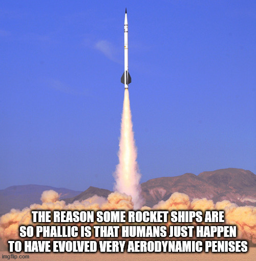 shower thoughts - rocket blast off - The Reason Some Rocket Ships Are So Phallic Is That Humans Just Happen To Have Evolved Very Aerodynamic Penises imgflip.com