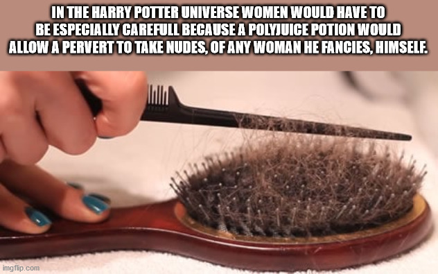 shower thoughts - In The Harry Potter Universe Women Would Have To Be Especially Carefull Because A Polyjuice Potion Would Allow A Pervert To Take Nudes, Of Any Woman He Fancies, Himself. imgflip.com