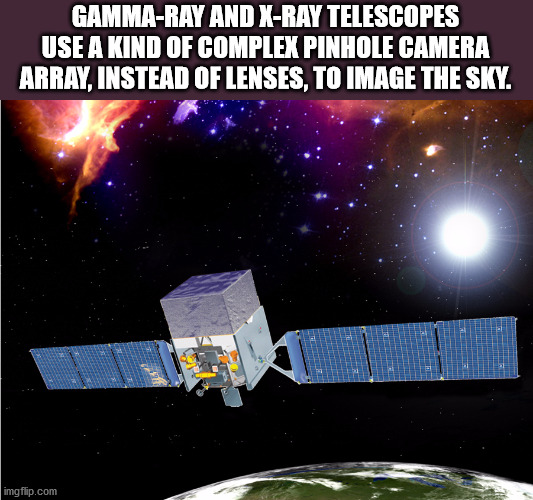 fun facts - fermi telescope - GammaRay And XRay Telescopes Use A Kind Of Complex Pinhole Camera Array, Instead Of Lenses, To Image The Sky. imgflip.com