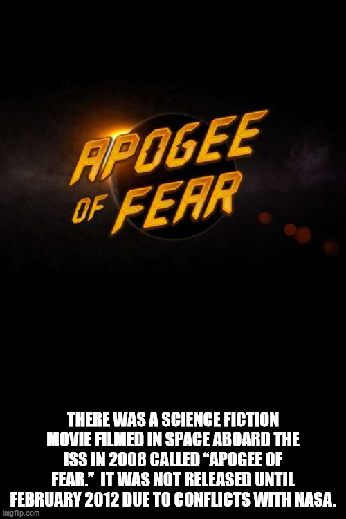 interesting facts - fun facts - god said and then - Apogee Of Fear There Was A Science Fiction Movie Filmed In Space Aboard The Iss In 2008 Called Apogee Of Fear." It Was Not Released Until Due To Conflicts With Nasa. imgflip.com