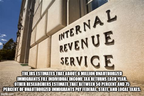 building - Internal Reven U E Service The Irs Estimates That About 6 Million Unauthorized Immigrants File Individual Income Tax Returns Each Year. Other Researchers Estimate That Between 50 Percent And 75 Percent Of Unauthorized Immigrants Pay Federal, St