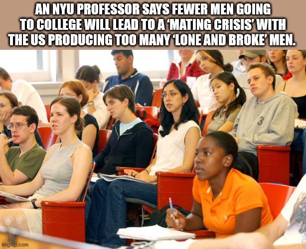 university students in class - An Nyu Professor Says Fewer Men Going To College Will Lead To A 'Mating Crisis' With The Us Producing Too Many Lone And Broke Men. imgflip.com
