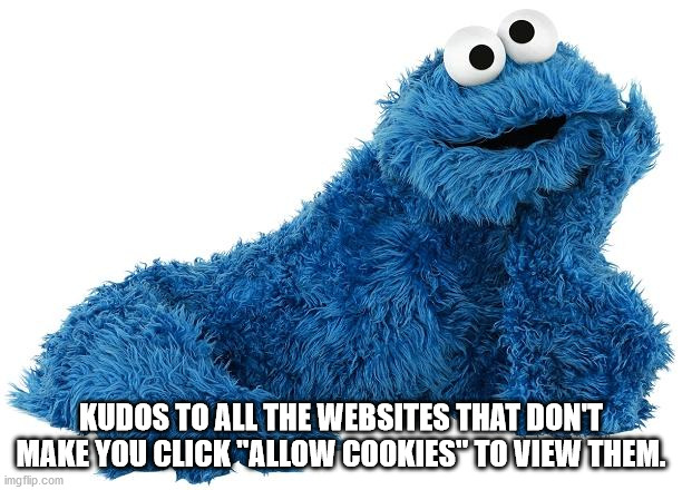 shower thoughts - cookie monster quotes funny - Kudos To All The Websites That Don'T Make You Click "Allow Cookies" To View Them. imgflip.com