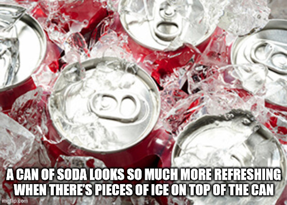 shower thoughts - Soft drink - A Can Of Soda Looks So Much More Refreshing When There'S Pieces Of Ice On Top Of The Can imgflip.com