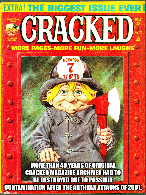 fun facts - cracked - Extra! The Biggest Issue Ever! Something Funny Only 354 Cracked No. 70 Is Going On Here! A Aug. More PagesMore FunMore Laughs Norwood 7 Ied More Than 40 Years Of Original Cracked Magazine Archives Had To Be Destroyed Due To Possible 