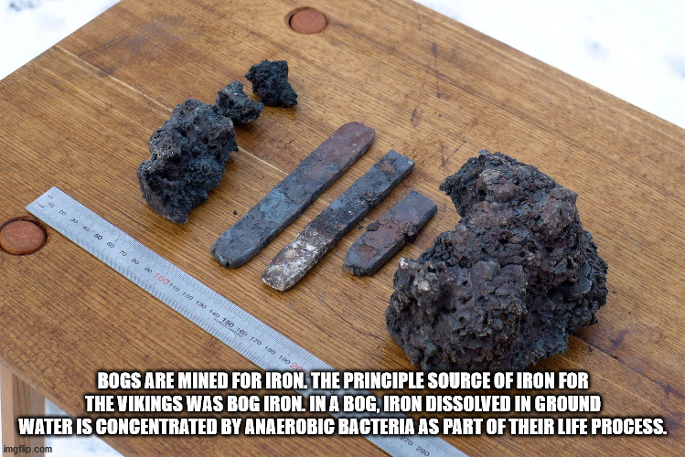 fun facts - rock - m. 80 m 100 110 120 13 10 10 10 170 150 180 Bogs Are Mined For Iron. The Principle Source Of Iron For The Vikings Was Bog Iron. In A Bog, Iron Dissolved In Ground Water Is Concentrated By Anaerobic Bacteria As Part Of Their Life Process