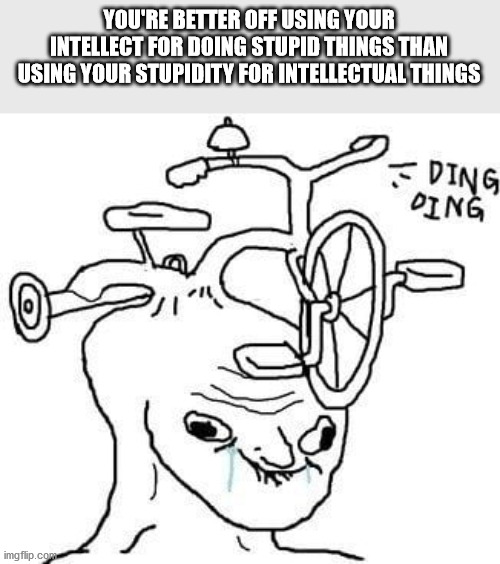 meme ding ding - You'Re Better Off Using Your Intellect For Doing Stupid Things Than Using Your Stupidity For Intellectual Things Ding Oing 0 imgflip.com