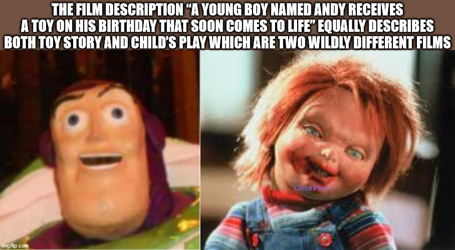 pershing square - The Film Description "A Young Boy Named Andy Receives A Toy On His Birthday That Soon Comes To Life" Equally Describes Both Toy Story And Child'S Play Which Are Two Wildly Different Films Cho imgflip.com