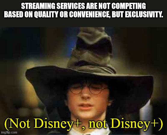 shower thoughts - funny photo caption - Streaming Services Are Not Competing Based On Quality Or Convenience, But Exclusivity. Not Disney, not Disney imgflip.com
