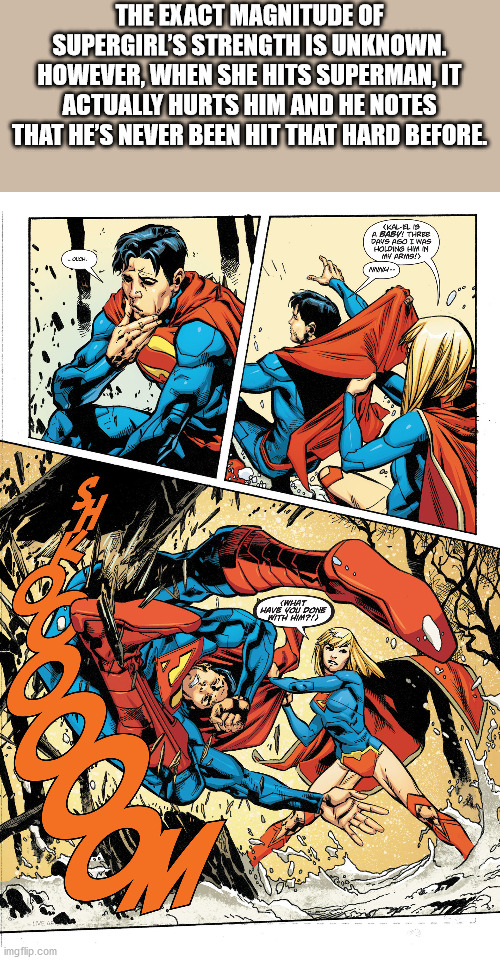 supergirl vs superman - The Exact Magnitude Of Supergirl'S Strength Is Unknown. However, When She Hits Superman, It Actually Hurts Him And He Notes That He'S Never Been Hit That Hard Before