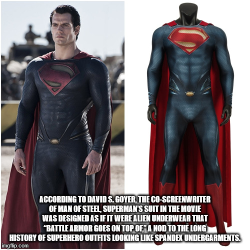 man of steel - According To David S. Goyer, The CoScreenwriter Of Man Of Steel, Superman'S Suit In The Movie Was Designed As If It Were Alien Underwear That "Battle Armor Goes On Top Of;" A Nod To The Long History Of Superhero Outfits Looking Spandex Unde