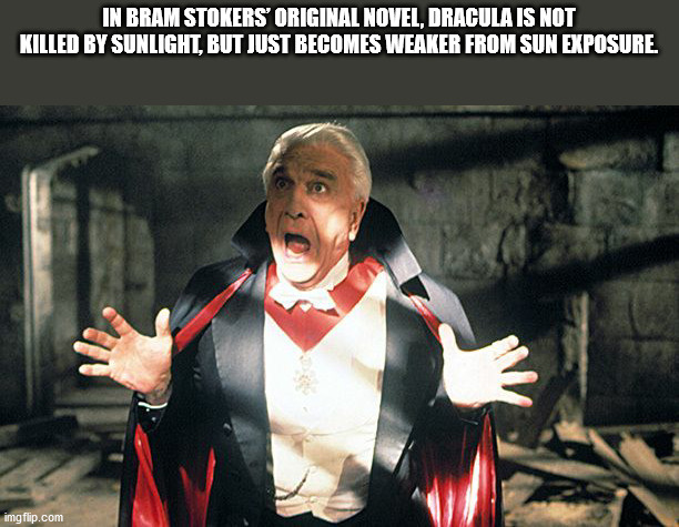 dracula scared - In Bram Stokers Original Novel, Dracula Is Not Killed By Sunlight, But Just Becomes Weaker From Sun Exposure. imgflip.com