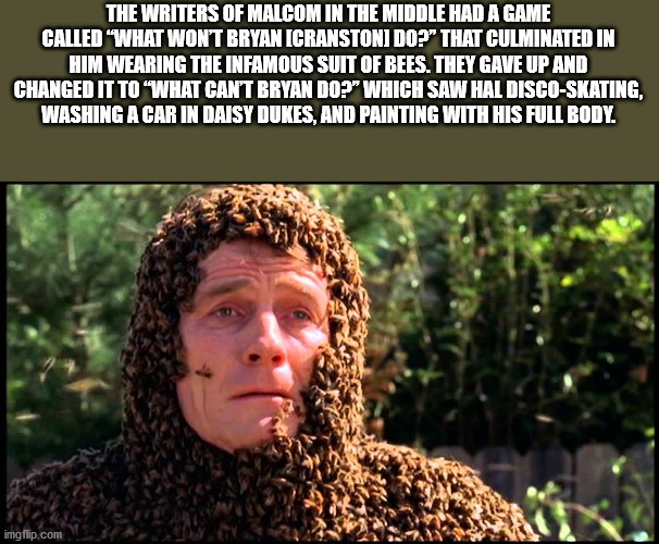 cool facts - photo caption - The Writers Of Malcom In The Middle Had A Game Called "What Won'T Bryan Cranston Do?" That Culminated In Him Wearing The Infamous Suit Of Bees. They Gave Up And Changed It To What Cant Bryan Do?' Which Saw Hal DiscoSkating, Wa