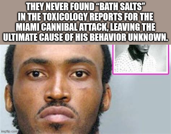 cool facts - photo caption - They Never Foundbath Salts" In The Toxicology Reports For The Miami Cannibal Attack, Leaving The Ultimate Cause Of His Behavior Unknown. imgflip.com