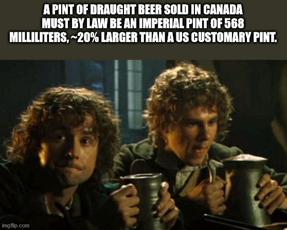 cool facts - lord of the rings beer - A Pint Of Draught Beer Sold In Canada Must By Law Be An Imperial Pint Of 568 Milliliters, 20% Larger Than A Us Customary Pint. imgflip.com