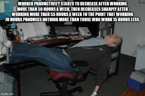 cool facts - falling asleep at work meme - Worker Productivity Starts To Decrease After Working More Than 50 Hours A Week, Then Decreases Sharply After Working More Than 55 Hours A Week To The Point That Working 70 Hours Produces Nothing More Than Those W