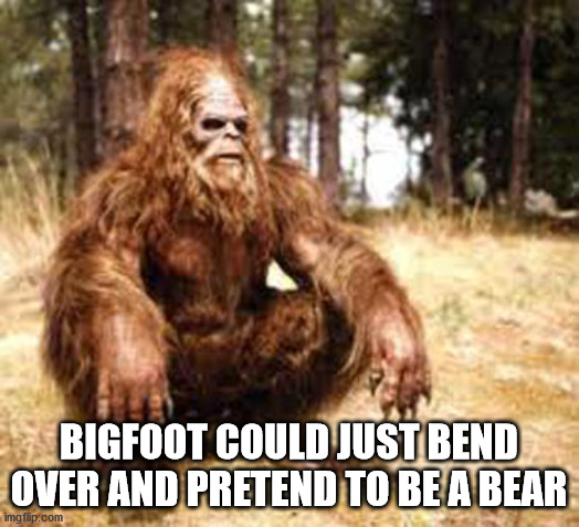 darryl bigfoot meme - Bigfoot Could Just Bend Over And Pretend To Be A Bear imgflip.com