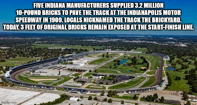 indy 500 record crowd - Five Indiana Manufacturers Supplied 3.2 Million 10Pound Bricks To Pave The Track At The Indianapolis Motor Speedway In 1909. Locals Nicknamed The Track The Brickyard. Today, 3 Feet Of Original Bricks Remain Exposed At The StartFini