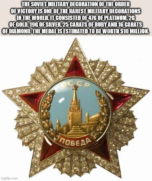 soviet order of victory - The Soviet Military Decoration Of The Order Of Victory Is One Of The Rarest Military Decorations In The World. It Consisted Of 47G Of Platinum, 2G Of Gold, 19G Of Silver, 25 Carats Of Ruby And 16 Carats Of Diamond. The Medal Is E