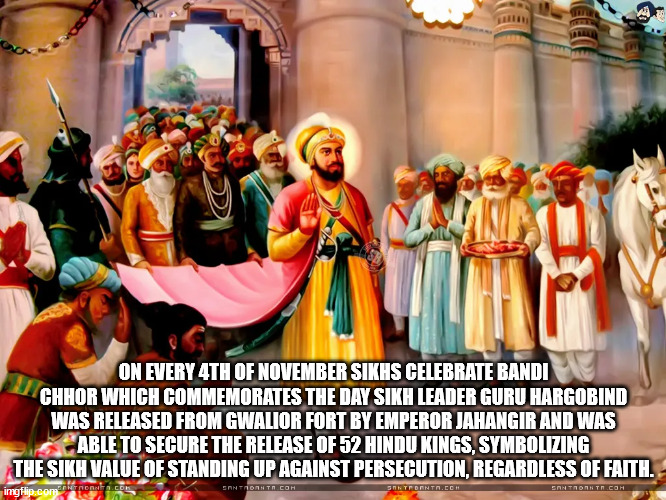 gurdwara singh sabha, buena park - On Every 4TH Of November Sikhs Celebrate Bandi Chhor Which Commemorates The Day Sikh Leader Guru Hargobind Was Released From Gwalior Fort By Emperor Jahangir And Was Able To Secure The Release Of 52 Hindu Kings, Symboliz