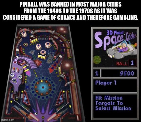 3d pinball space cadet record - Pinball Was Banned In Most Major Cities From The 1940S To The 1970S As It Was Considered A Game Of Chance And Therefore Gambling. 3D Pinball Space Ball 1 . Bo 1 6 Player 1 Hit Mission Targets To Select Mission imgflip.com O