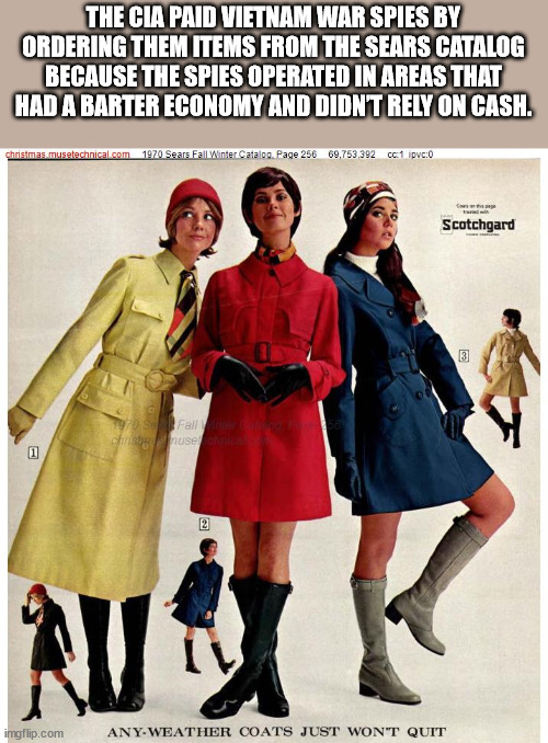 fun facts - vintage clothing - The Cia Paid Vietnam War Spies By Ordering Them Items From The Sears Catalog Because The Spies Operated In Areas That Had A Barter Economy And Didnt Rely On Cash. Christmas.musetechnical.com 1970 Sears Fall Winter Catalog. P