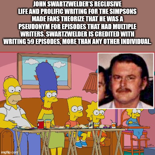 cool facts - fun facts - john swartzwelder - John Swartzwelder'S Reclusive Life And Prolific Writing For The Simpsons Made Fans Theorize That He Was A Pseudonym For Episodes That Had Multiple Writers. Swartzwelder Is Credited With Writing 59 Episodes, Mor